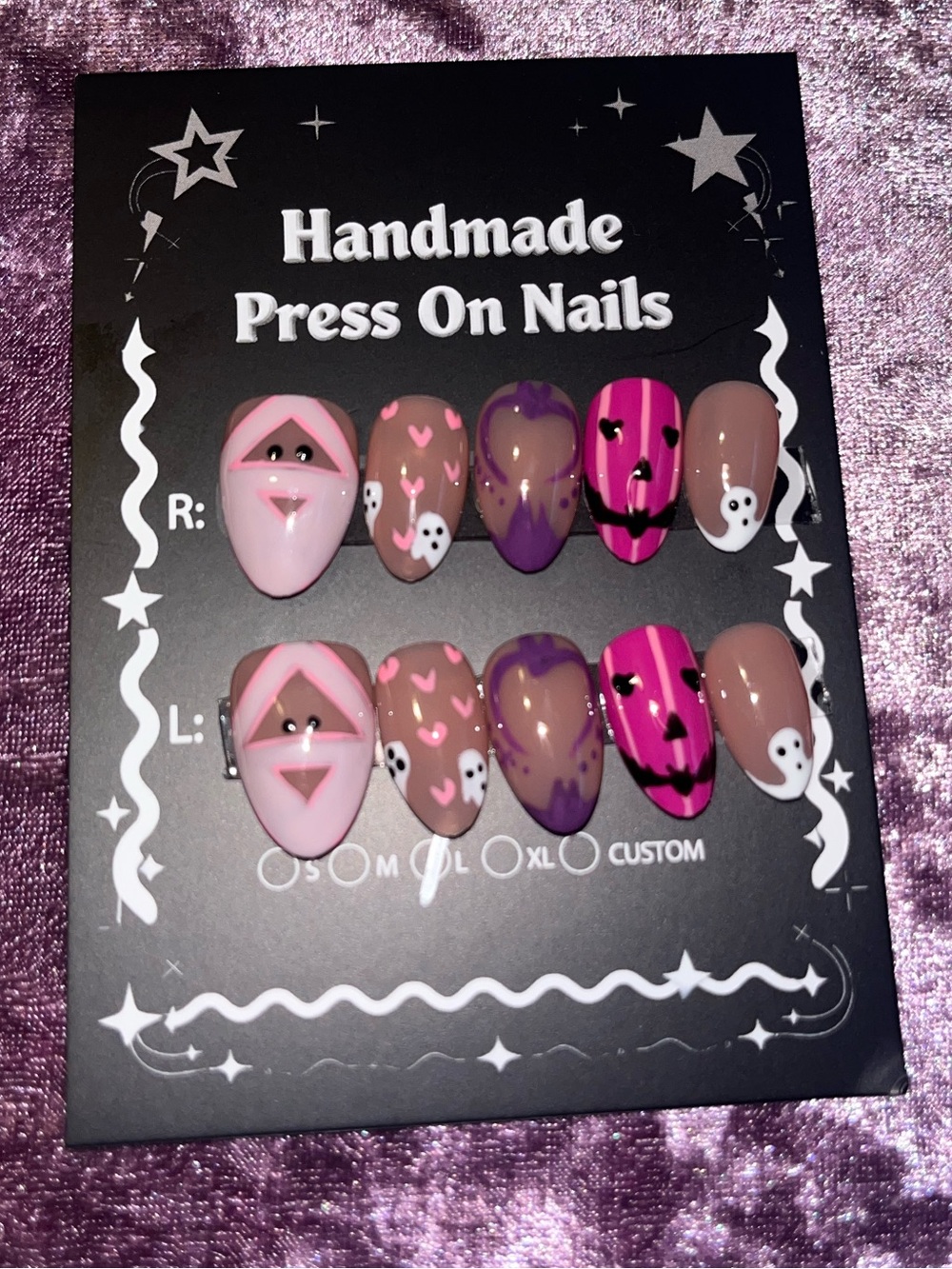Handmade Press On Nails - Pink & Purple Ghost Design